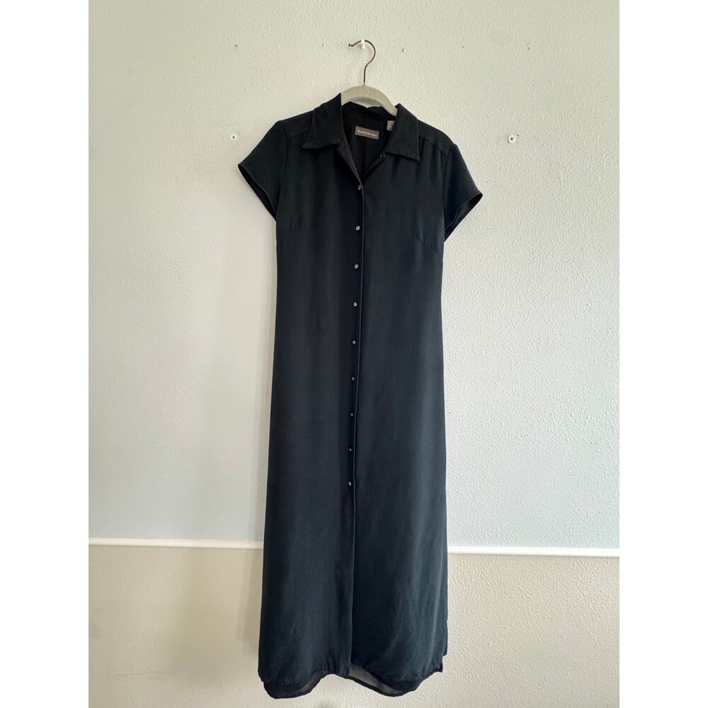 Vintage Express Short Sleeve Black Maxi Button Up Dress